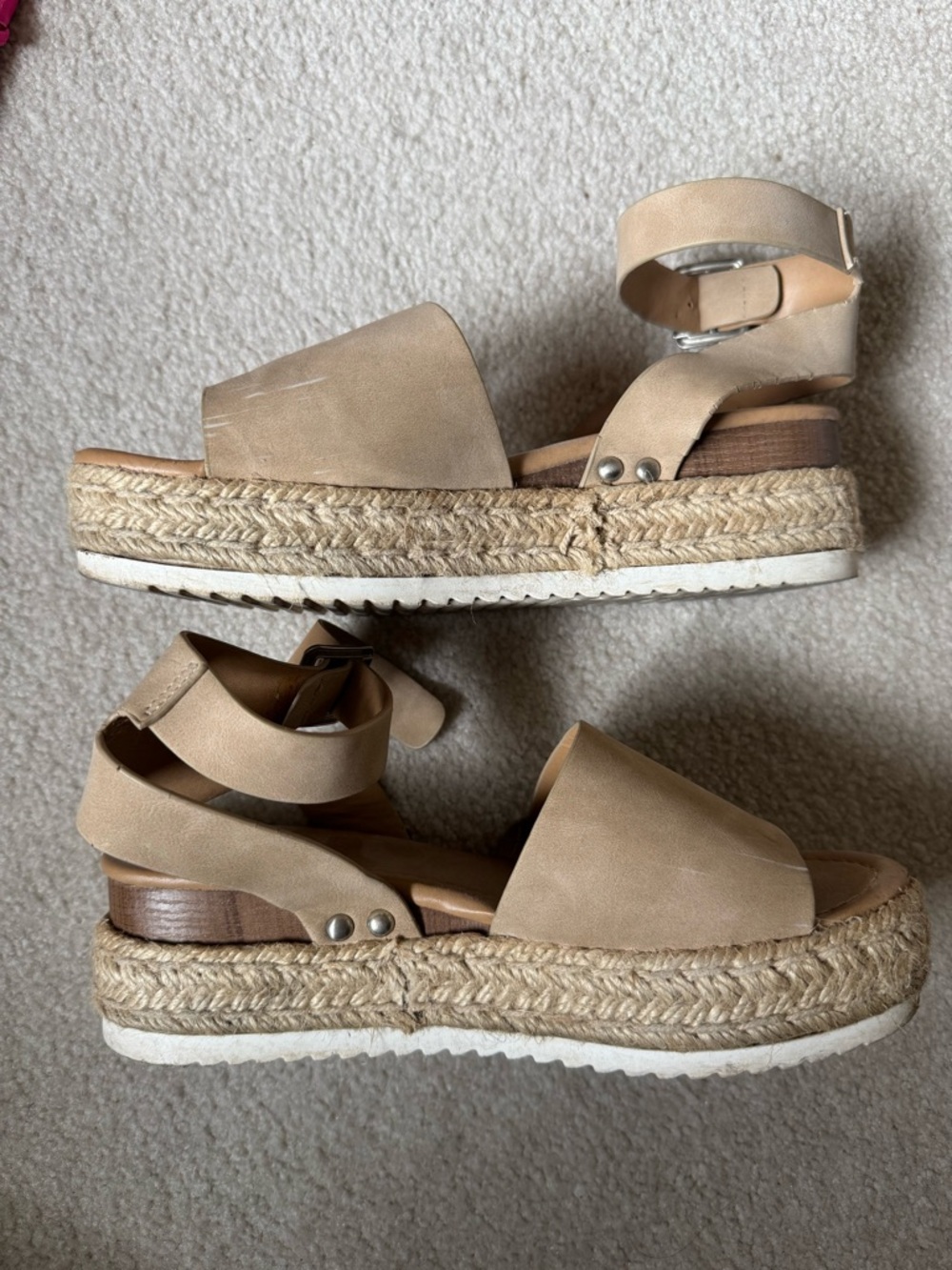 Soda Beige Platform Espadrille Sandals with Ankle Strap